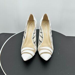 Women's Jessica Simpson Curtsy Pointy White & Clear Stiletto Heels 4", Size 8M